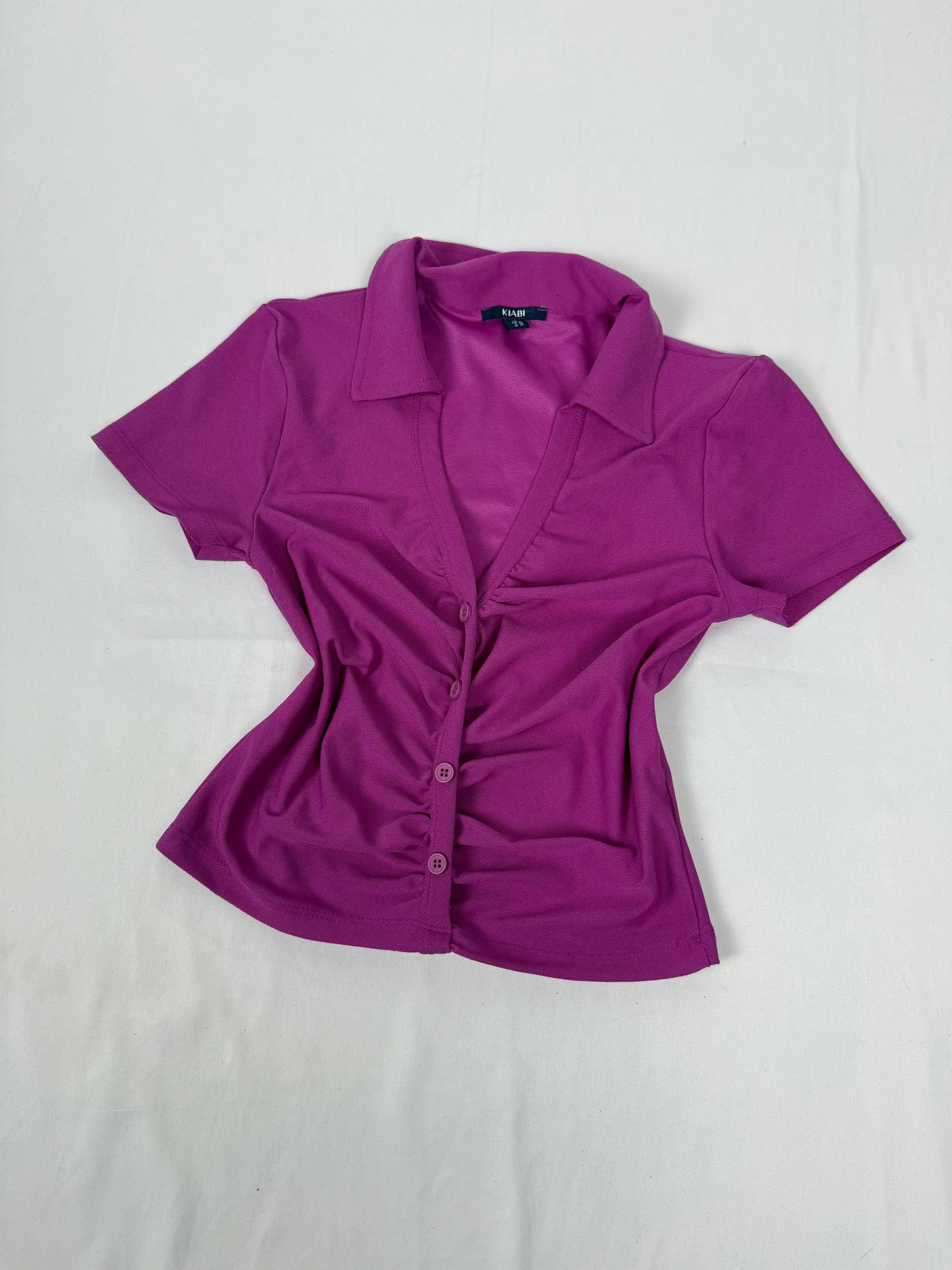 Purple ruched polo neck tee (S)