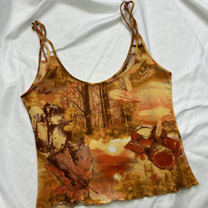 Beige graphic mesh lined cami  top (S/M)
