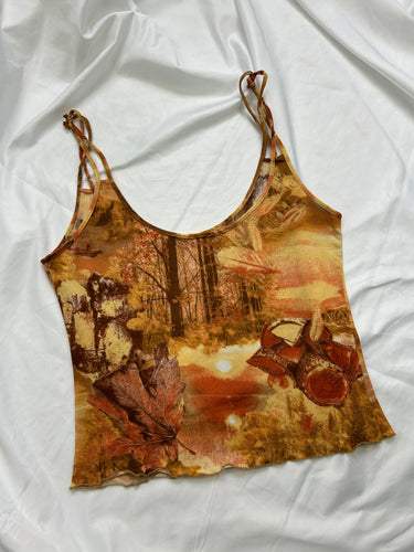 Orange graphic mesh lined cami  top (S/M)