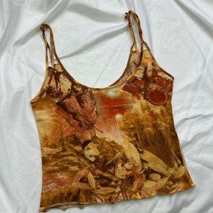 Beige graphic mesh lined cami  top (S/M)