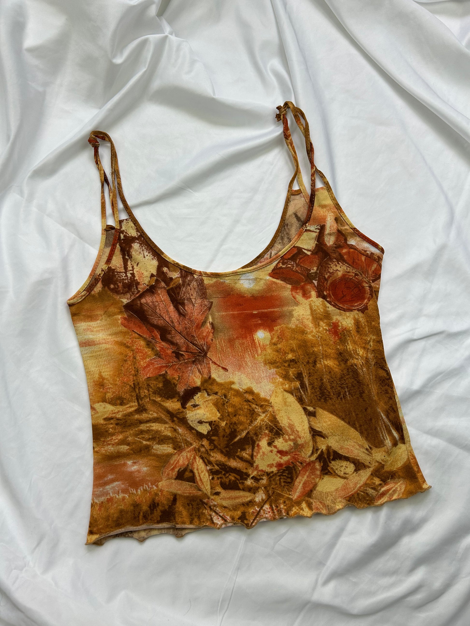 Orange graphic mesh lined cami  top (S/M)