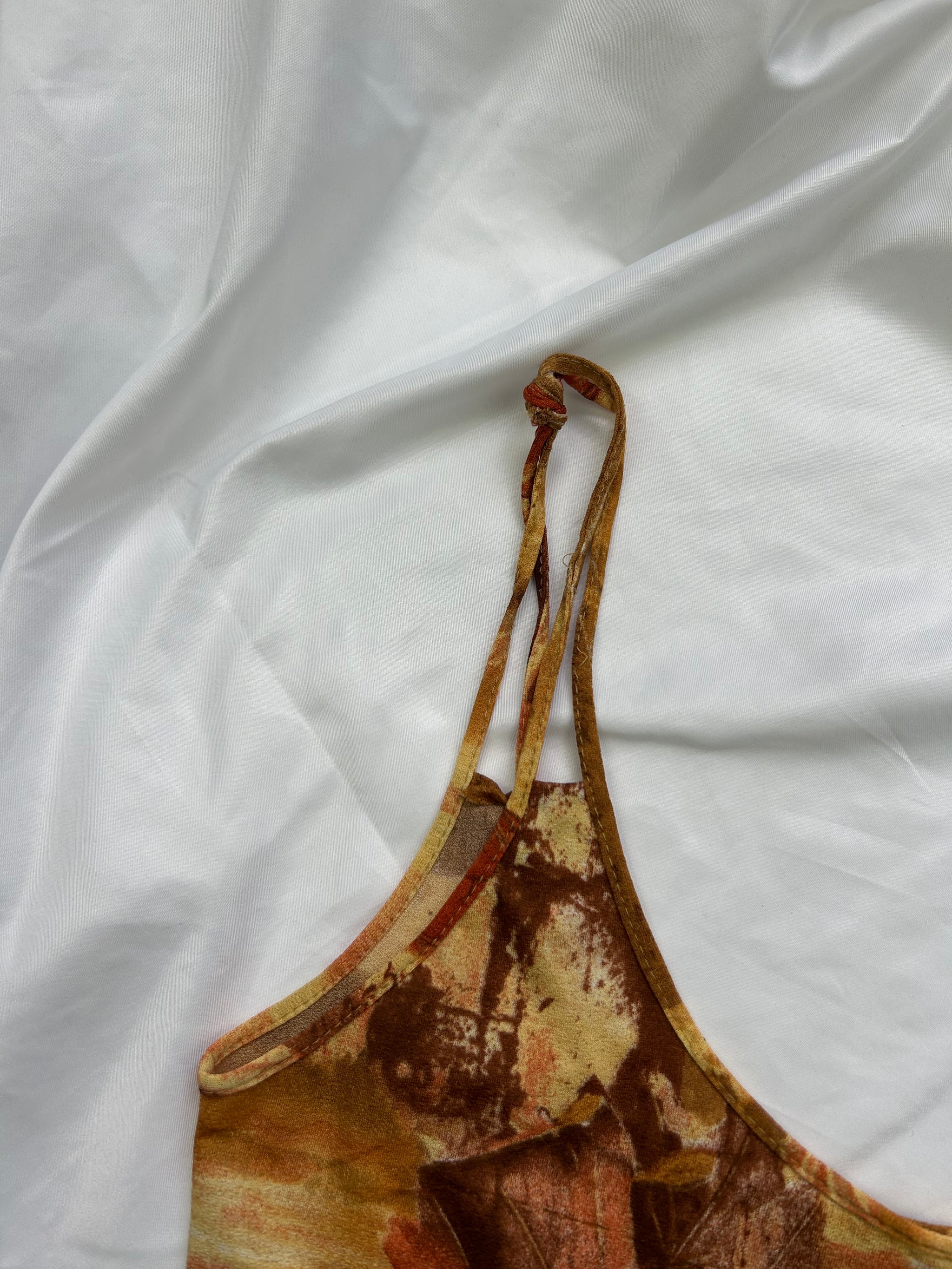 Beige graphic mesh lined cami  top (S/M)