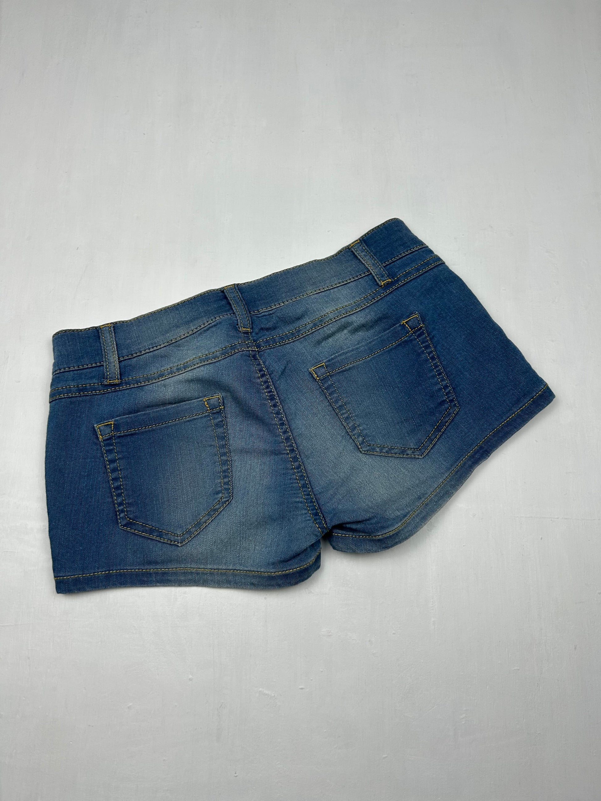 Blue denim low rise mini short (XS)