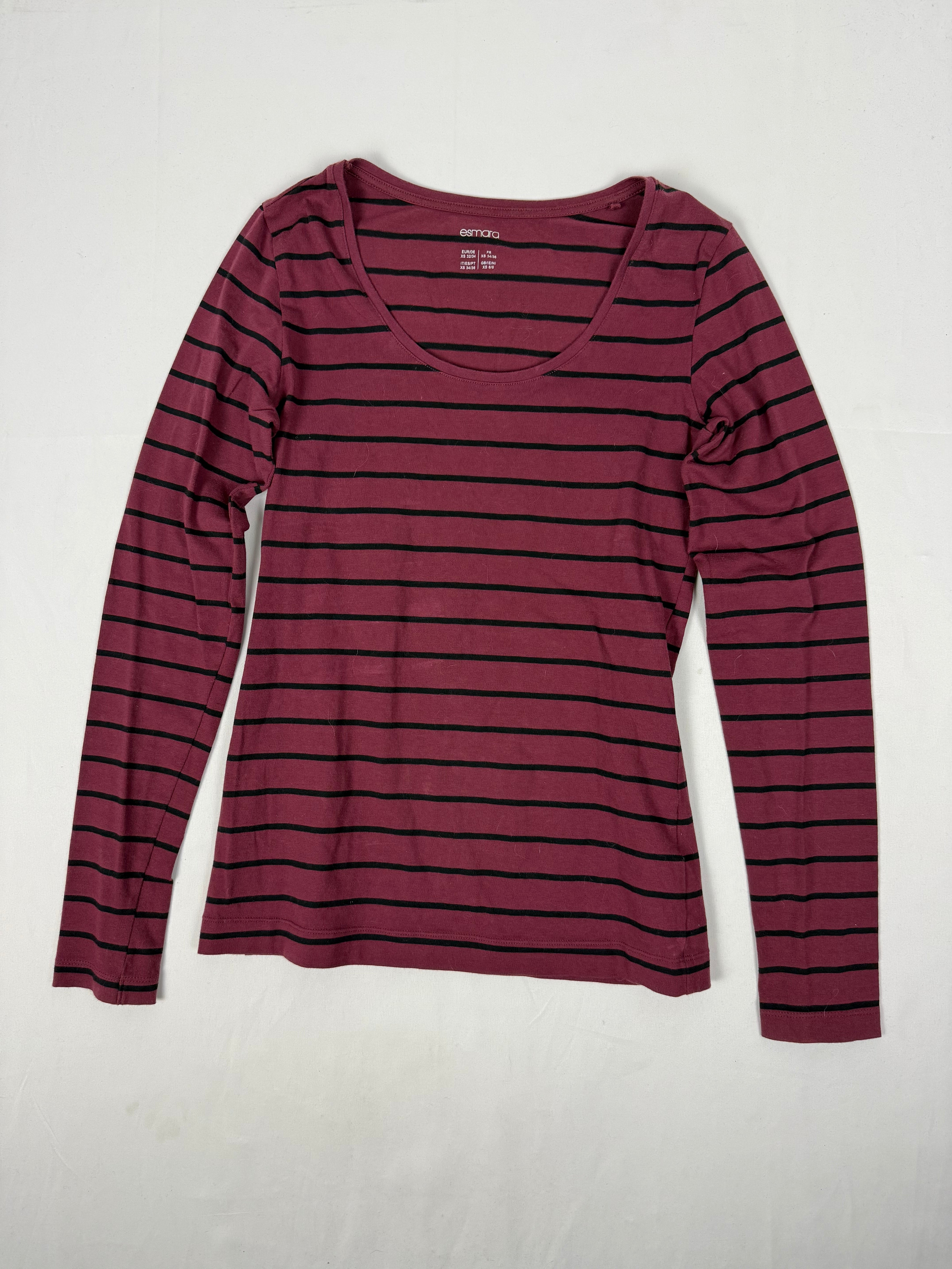 Burgundy striped 100% cotton long sleeves top (M)