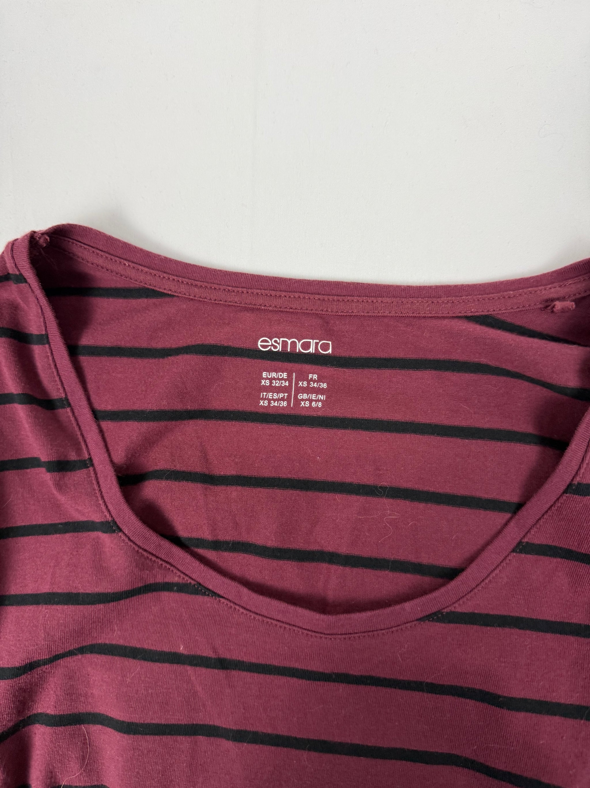 Burgundy striped 100% cotton long sleeves top (M)