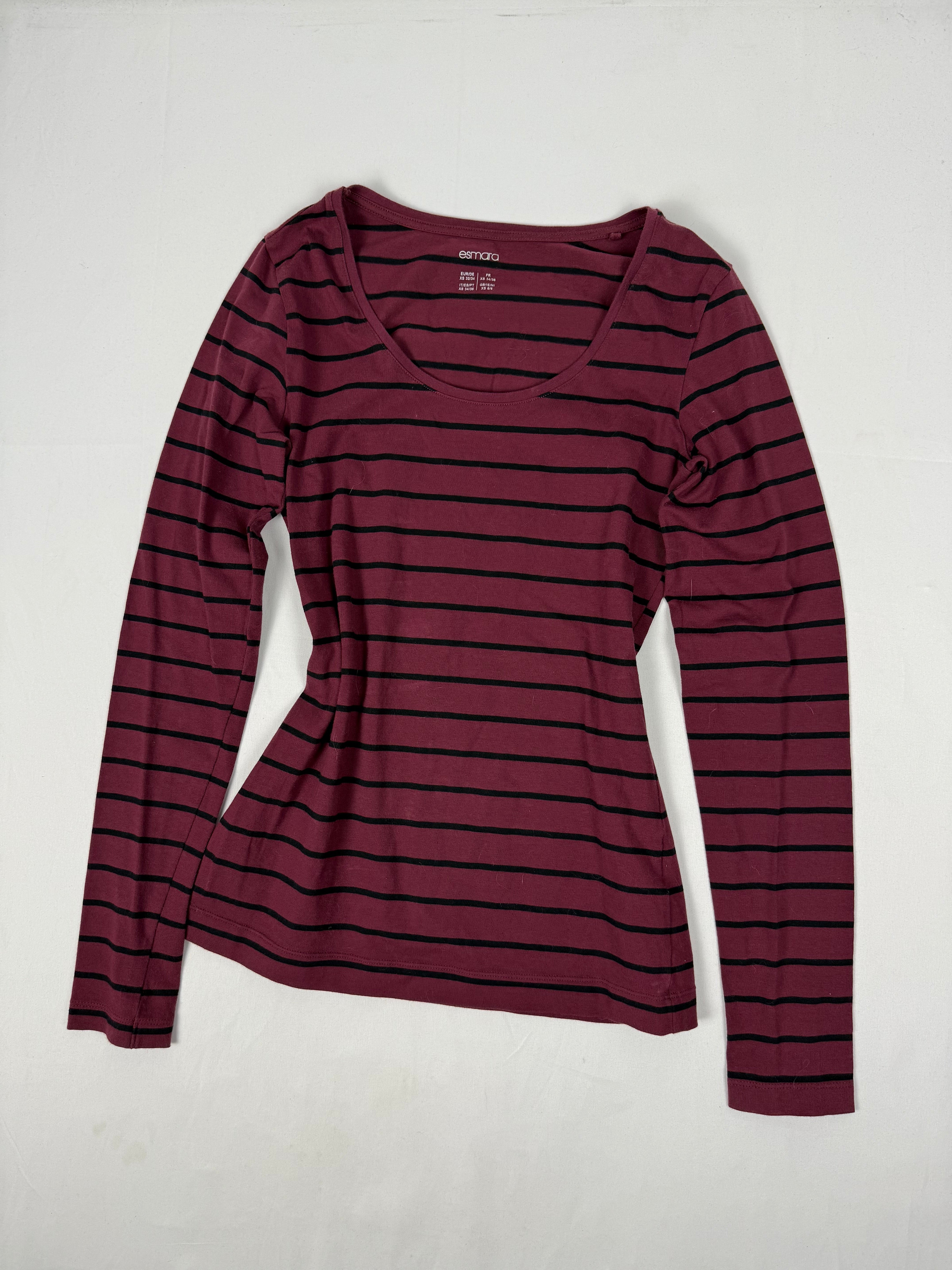 Burgundy striped 100% cotton long sleeves top (M)