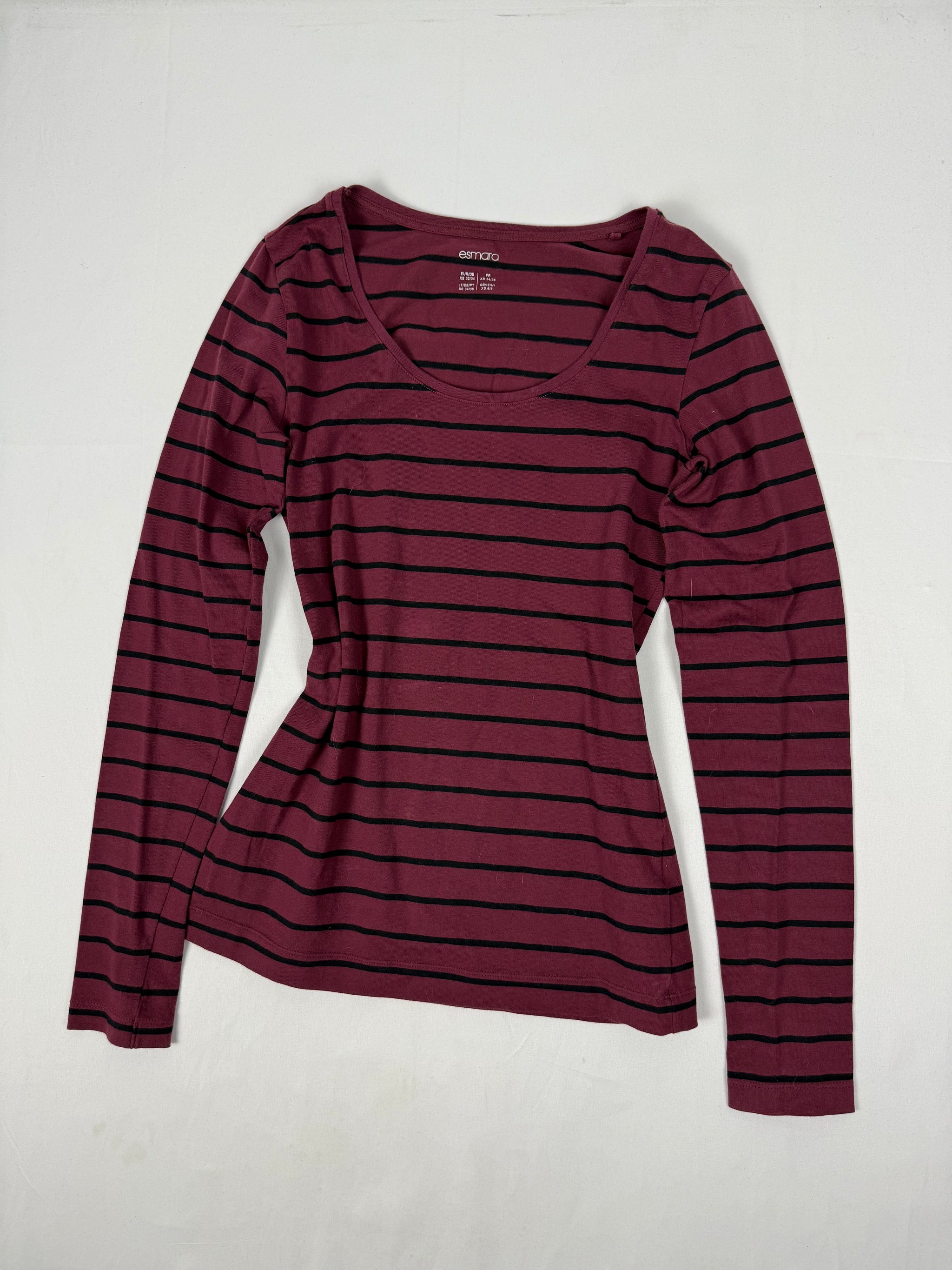 Burgundy striped 100% cotton long sleeves top (M)