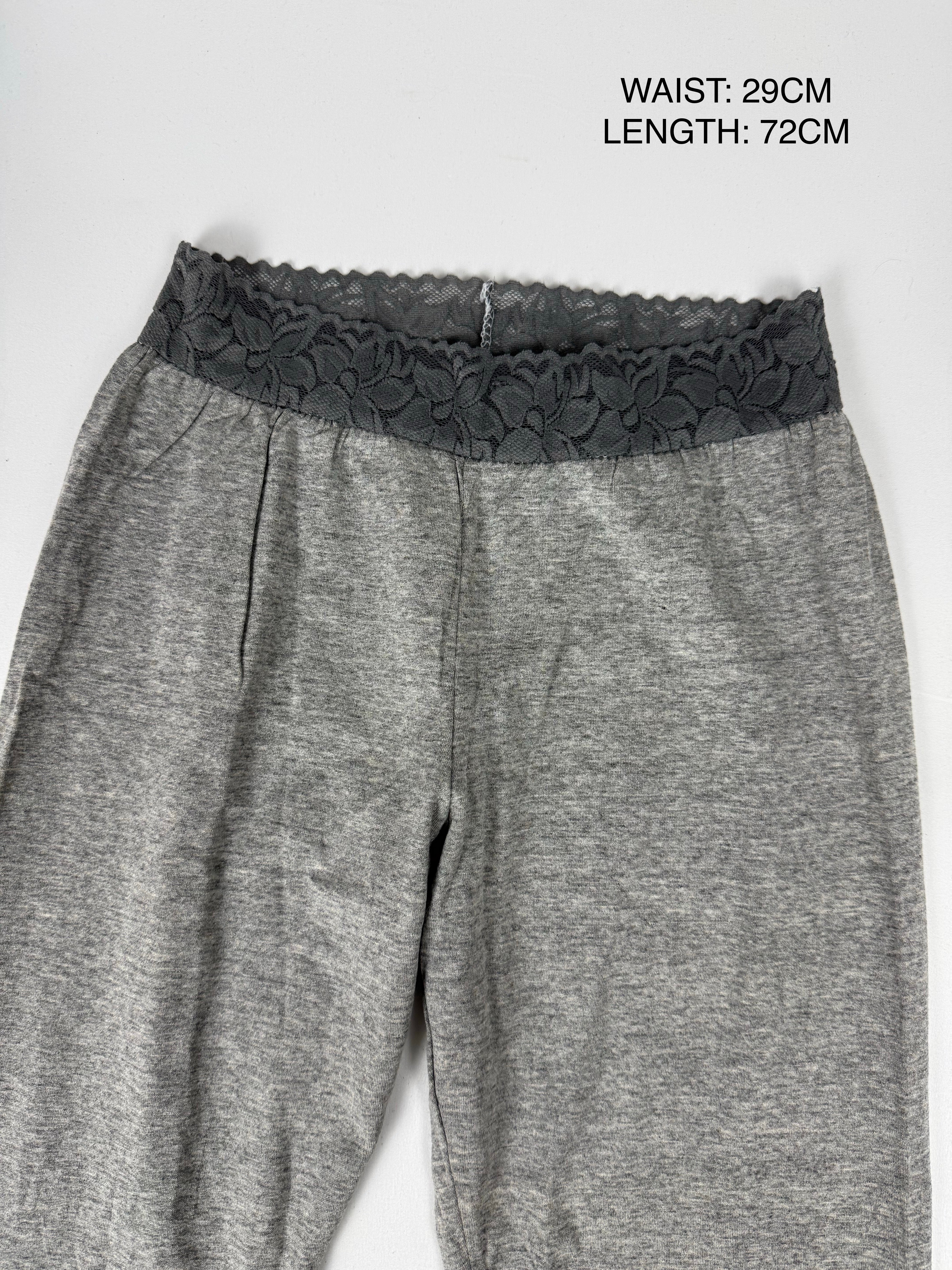 Grey lace detail stretchy leggings capri pants (M)