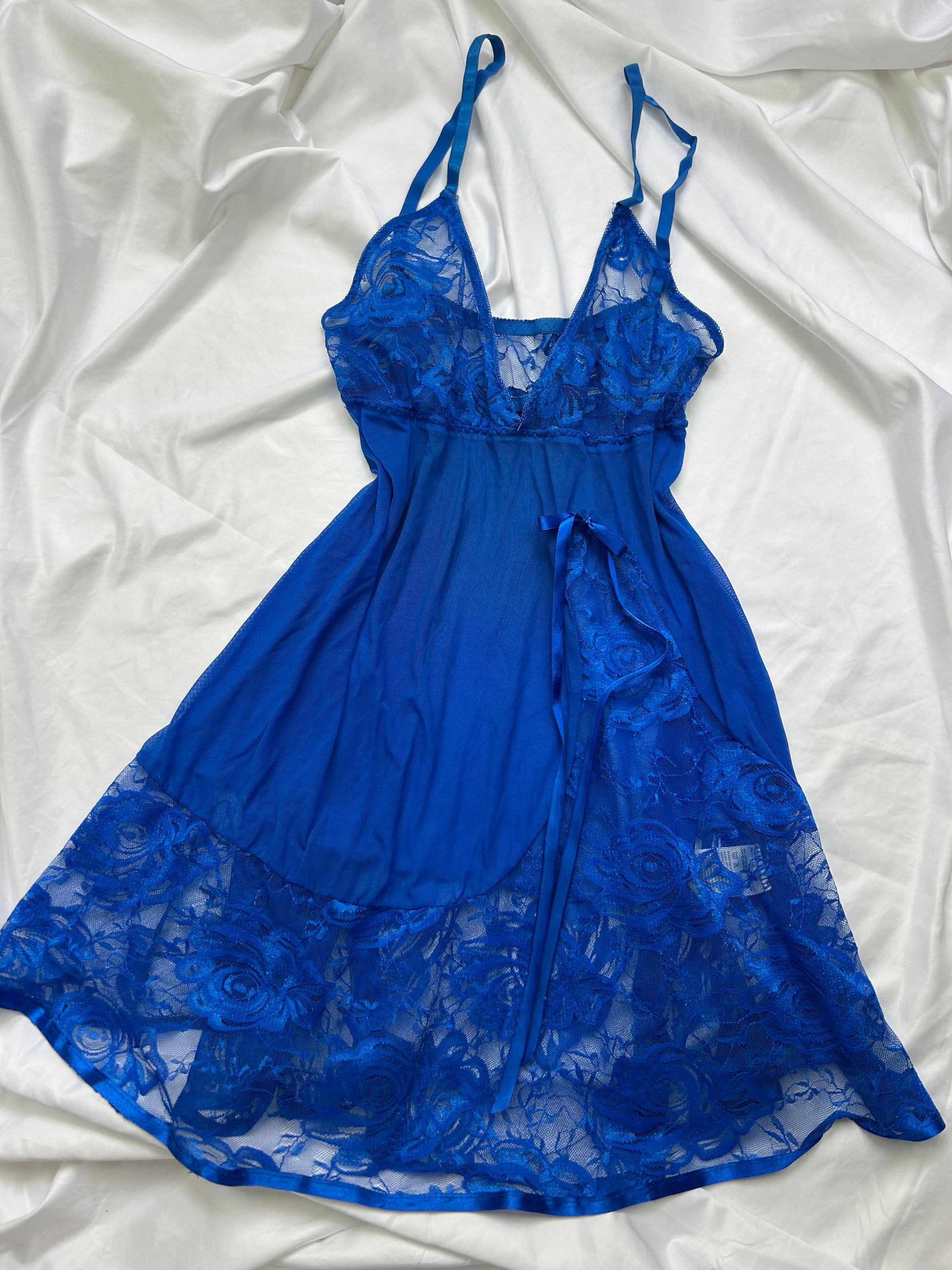 Blue mesh babydoll mini dress (S/M)