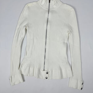 White ribbed zip up knitted jacket jumper (S/M)