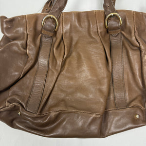 Brown real leather besace shoulder bag