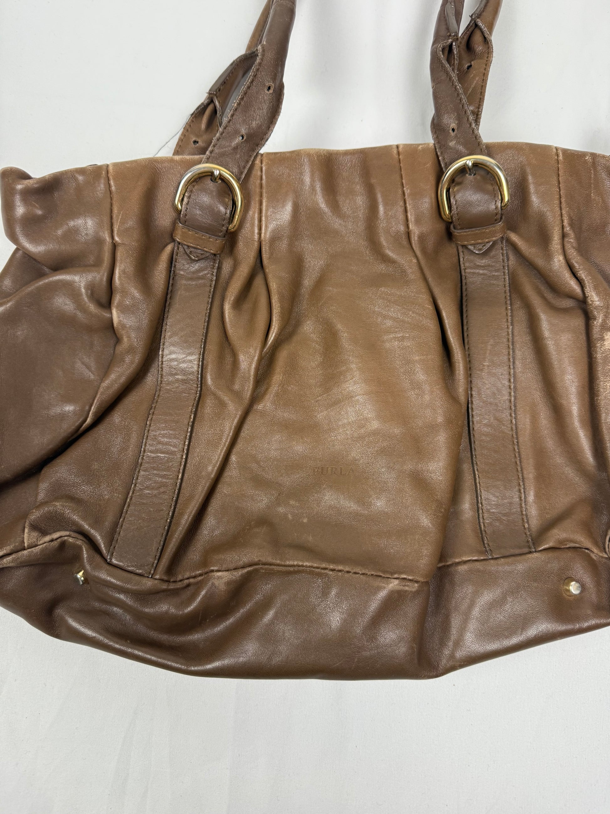 Brown real leather besace shoulder bag