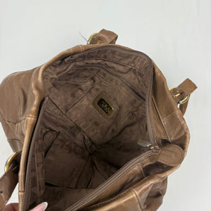 Brown real leather besace shoulder bag