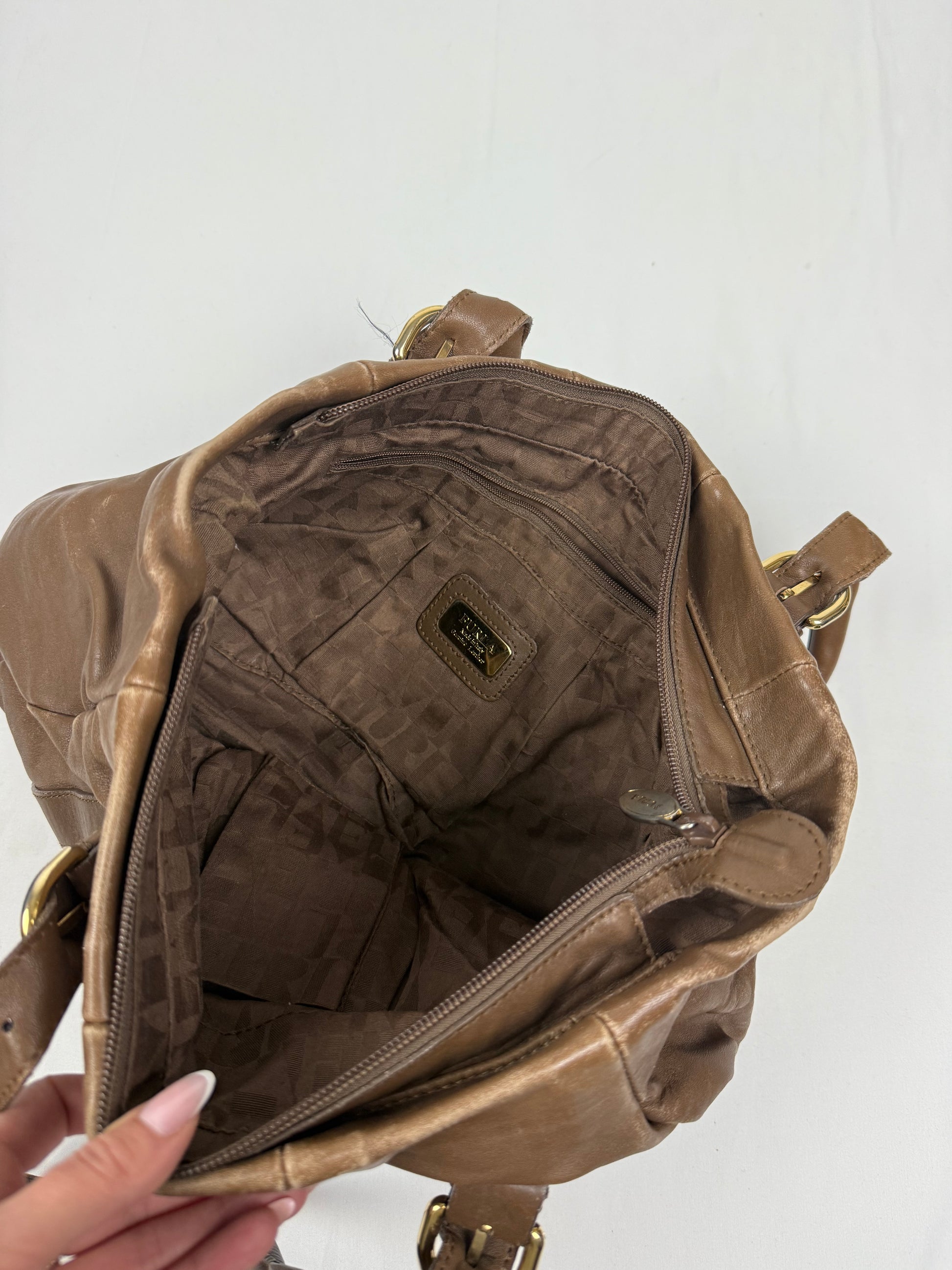 Brown real leather besace shoulder bag