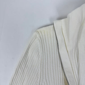 White ribbed zip up knitted jacket jumper (S/M)