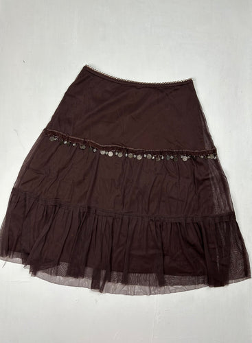 Brown sequins low rise pleated midi skirt (S/M)