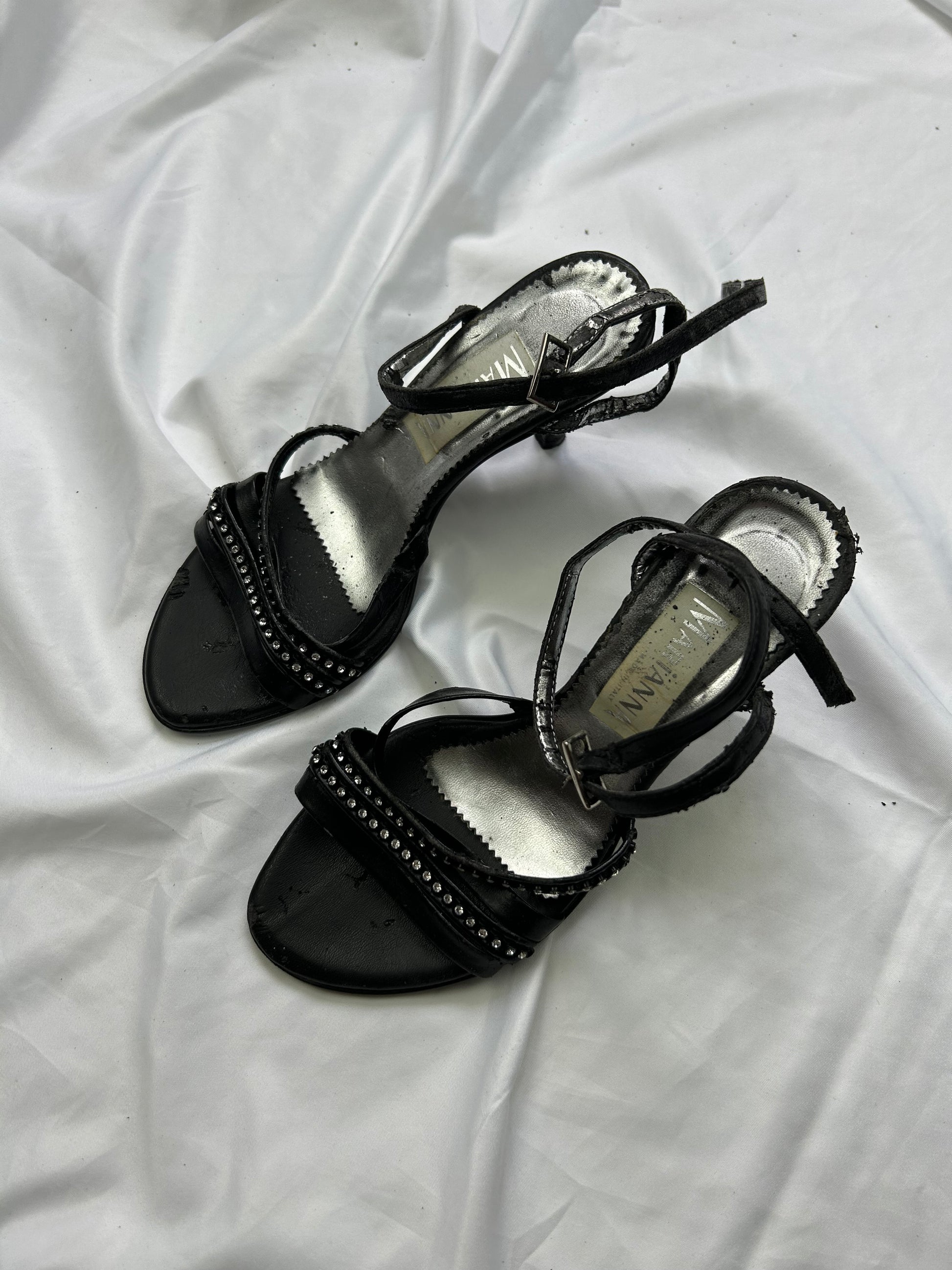 Black rhinestones kitten heels shoes (36)