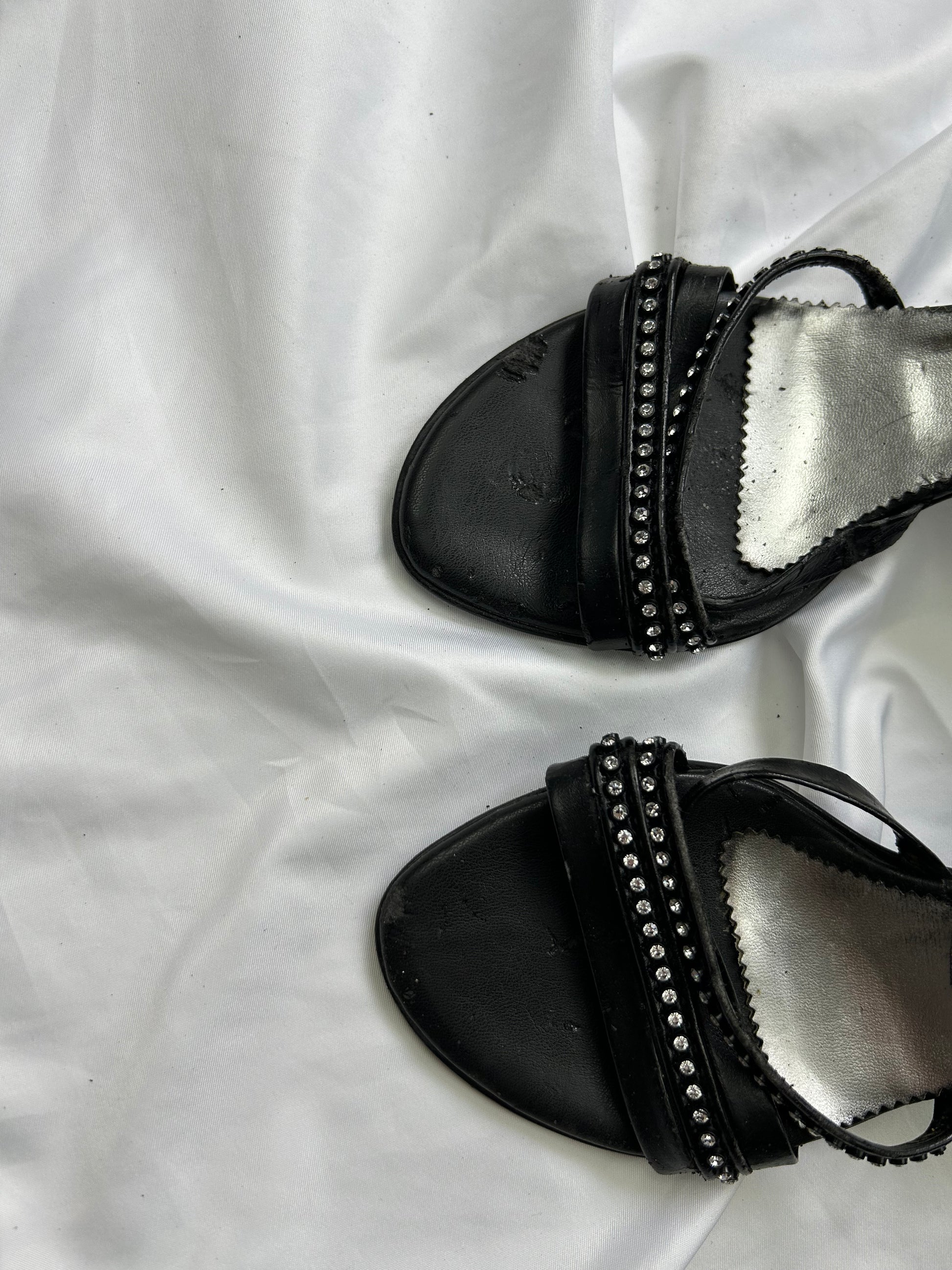 Black rhinestones kitten heels shoes (36)