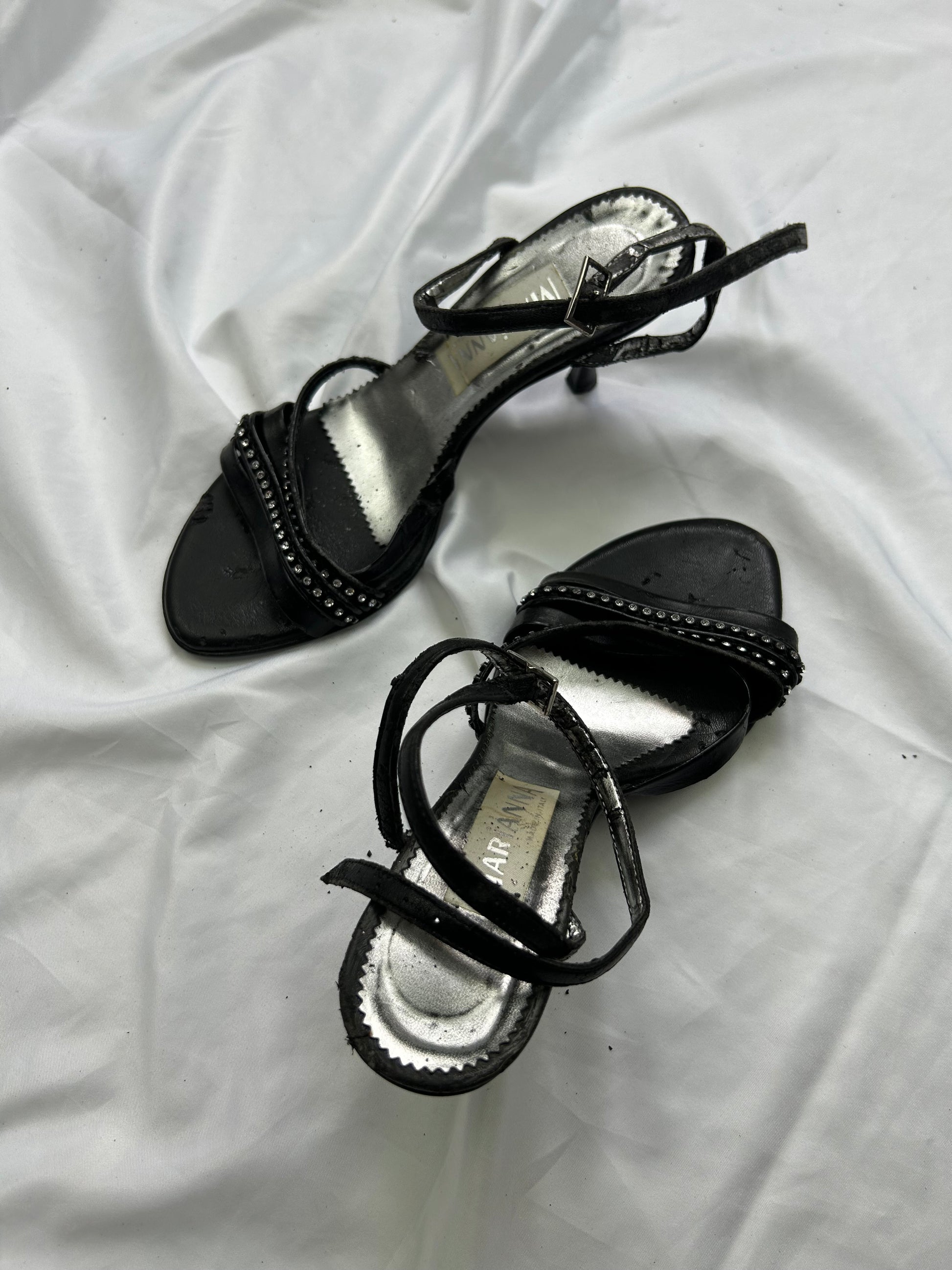 Black rhinestones kitten heels shoes (36)