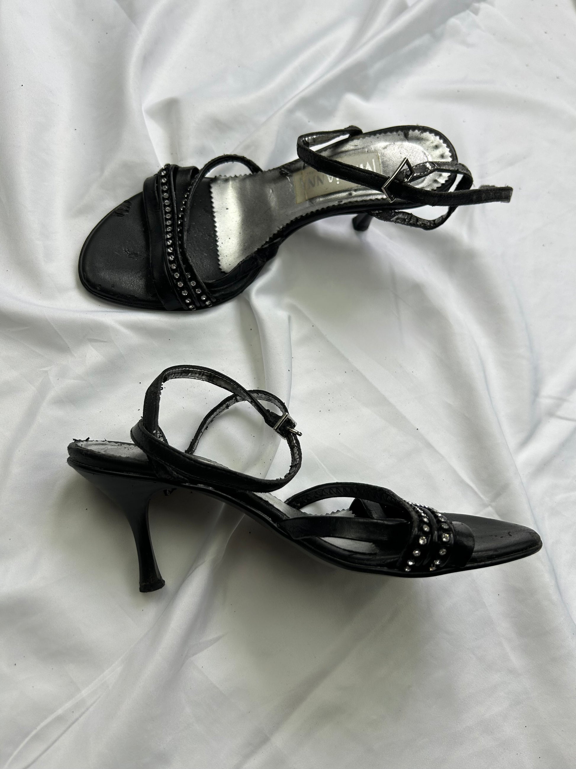 Black rhinestones kitten heels shoes (36)