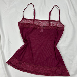 Burgundy mesh see trough babydoll cami top (L)