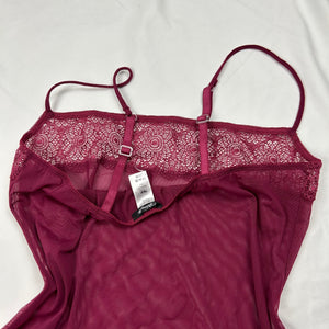 Burgundy mesh see trough babydoll cami top (L)