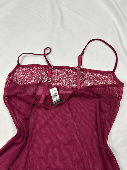Burgundy mesh see trough babydoll cami top (L)