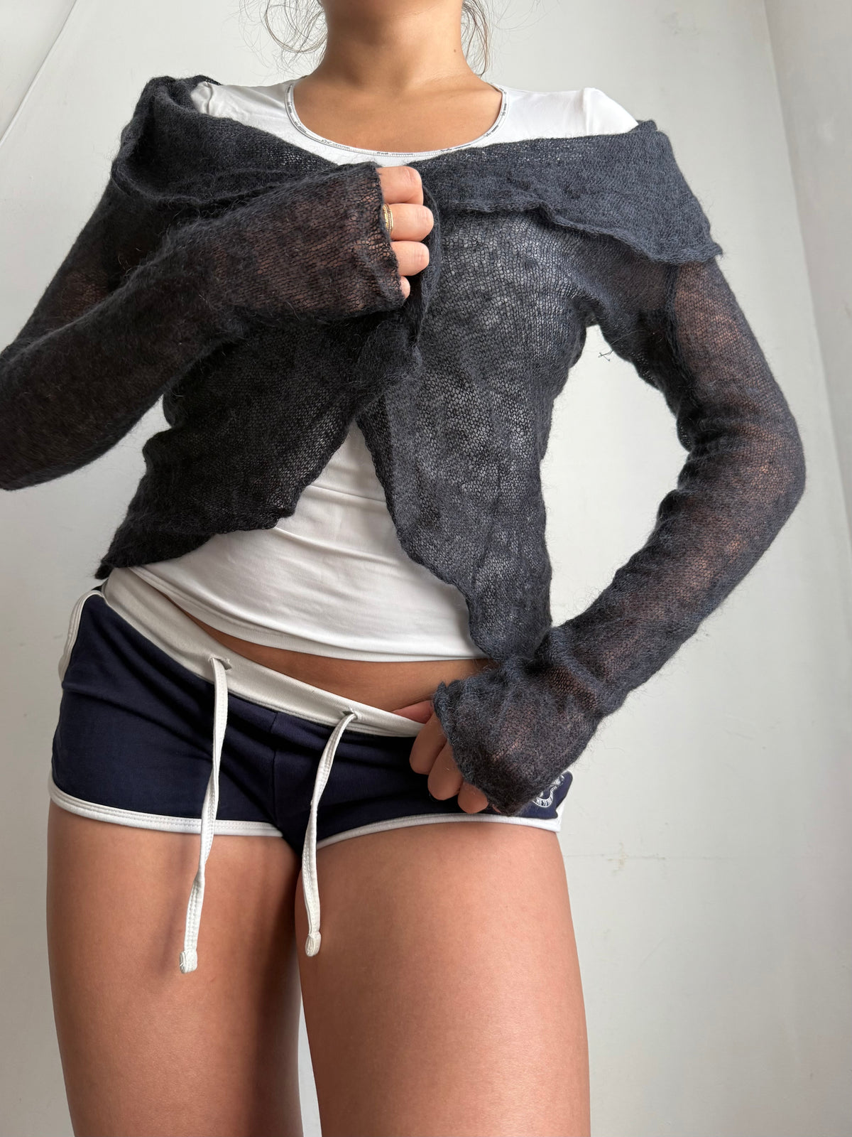 Grey see trough tie up bolero top (S)