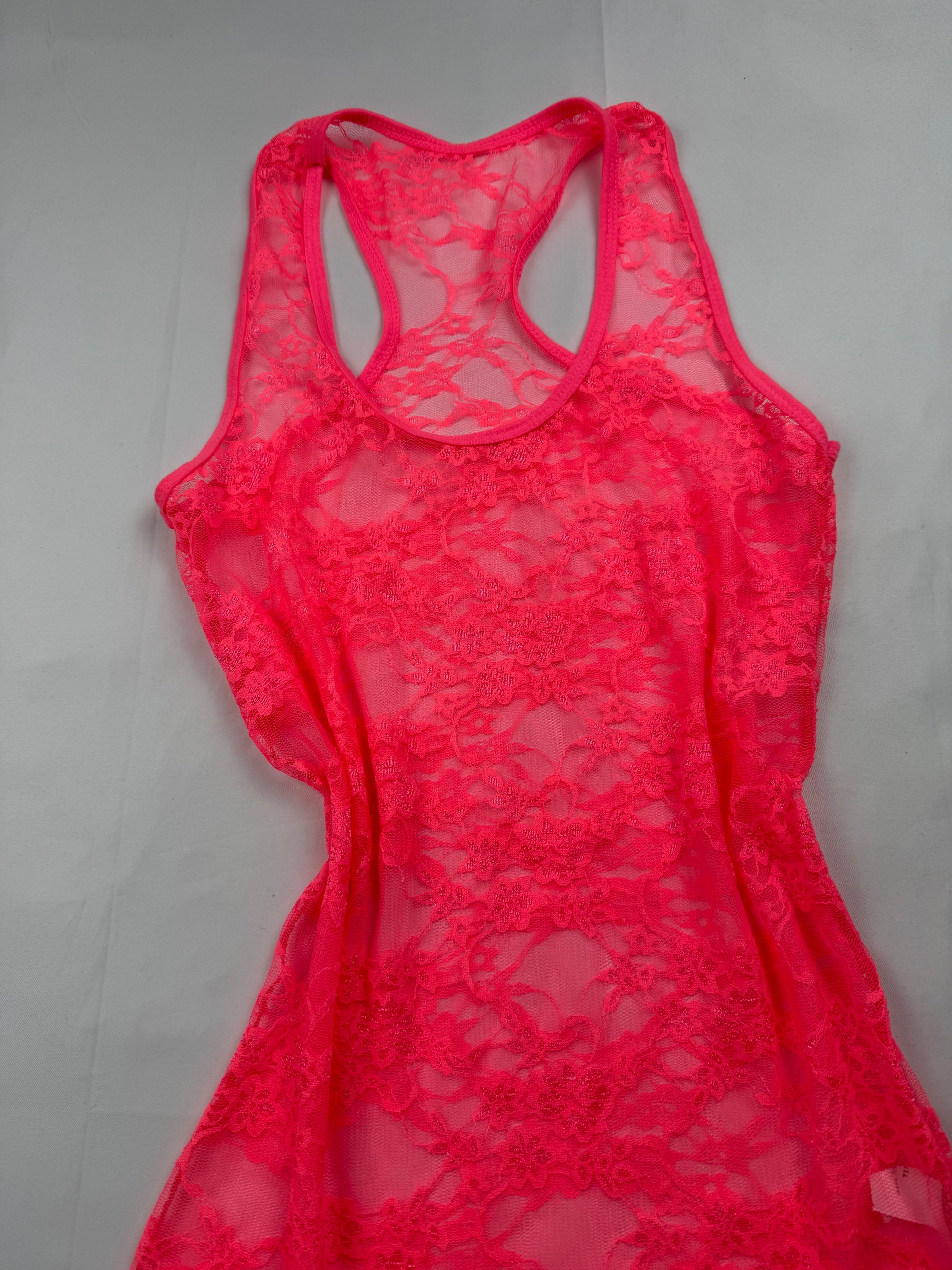 Orange lace see trough tank top (S/M)