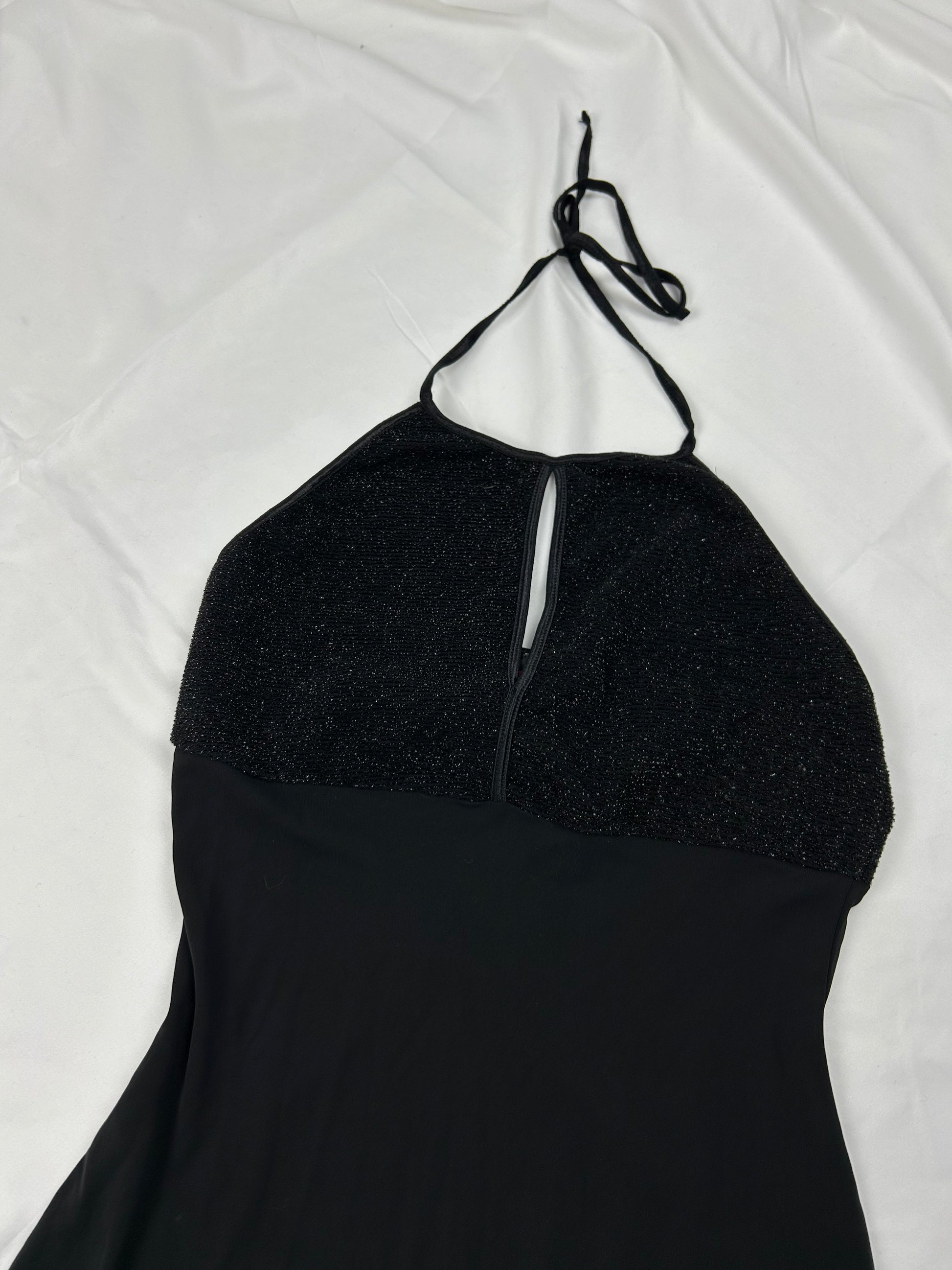 Black shinning halter mini dress (S)