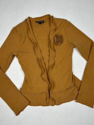 Mustard yellow flower appliqué cardigan jumper (S/M)