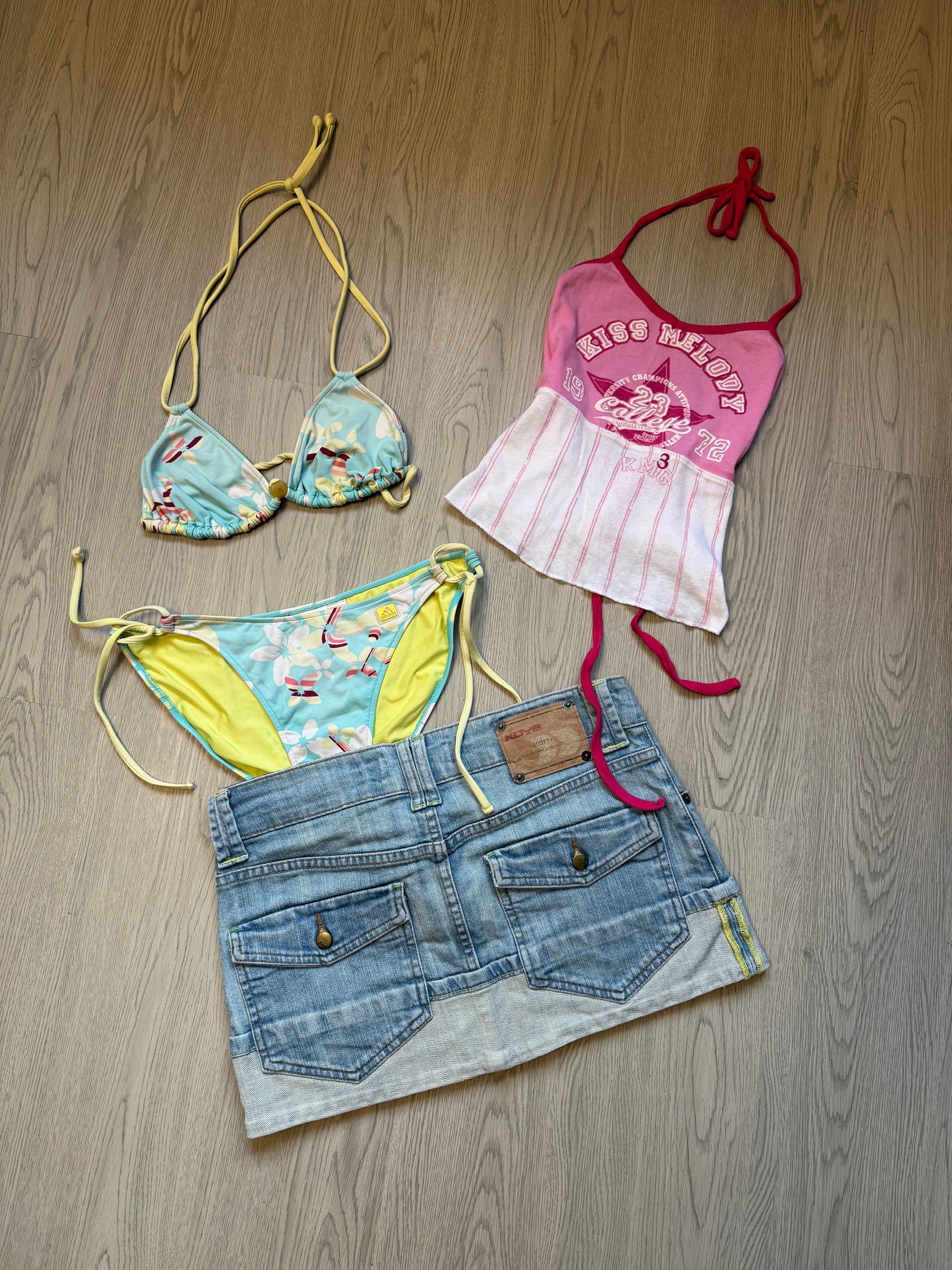 Baby blue floral low rise bikini set (M)