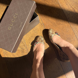 Beige monogram ballet flats slip on shoes (36)