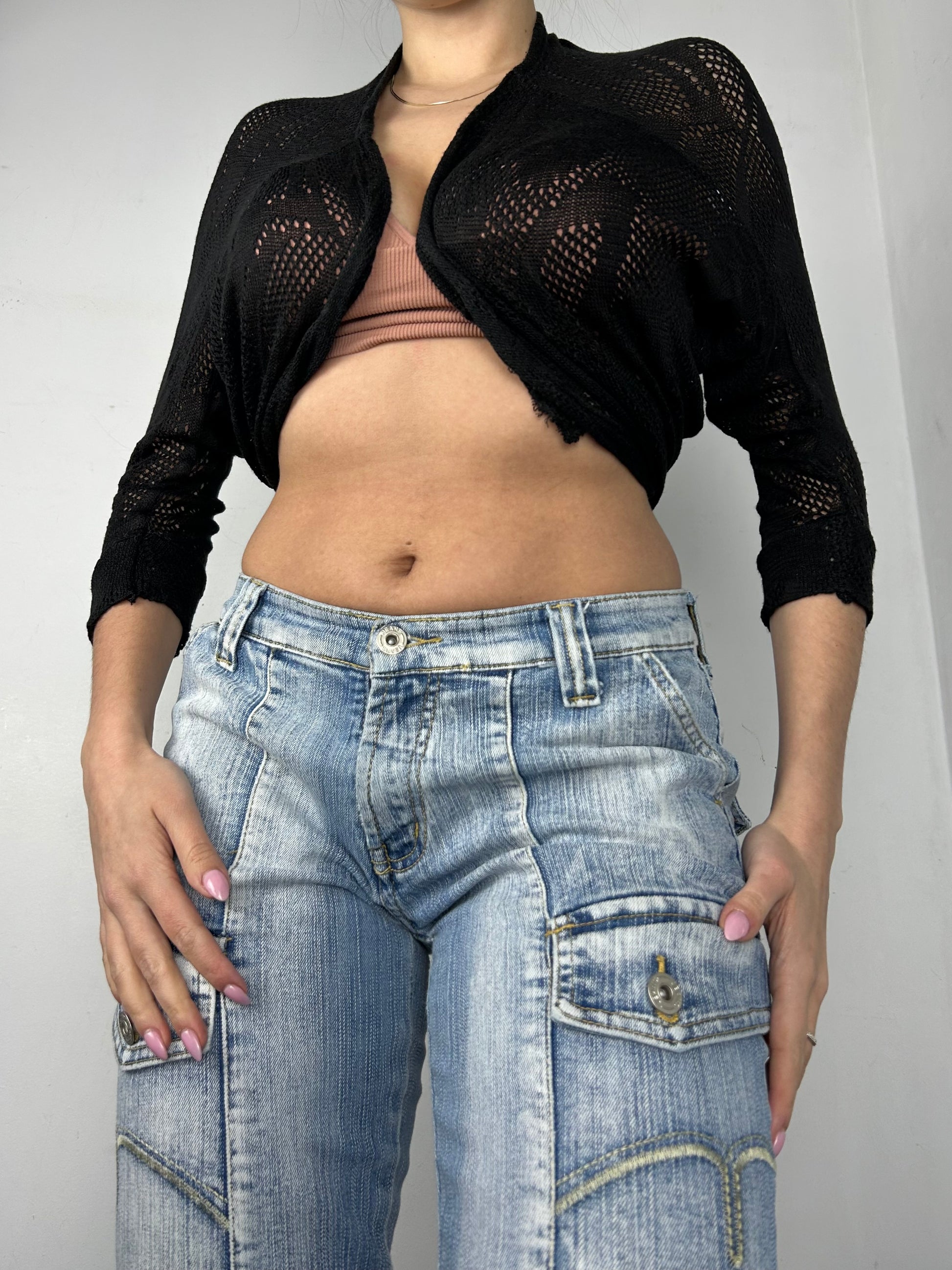 Black crochet long sleeves top (S/M)