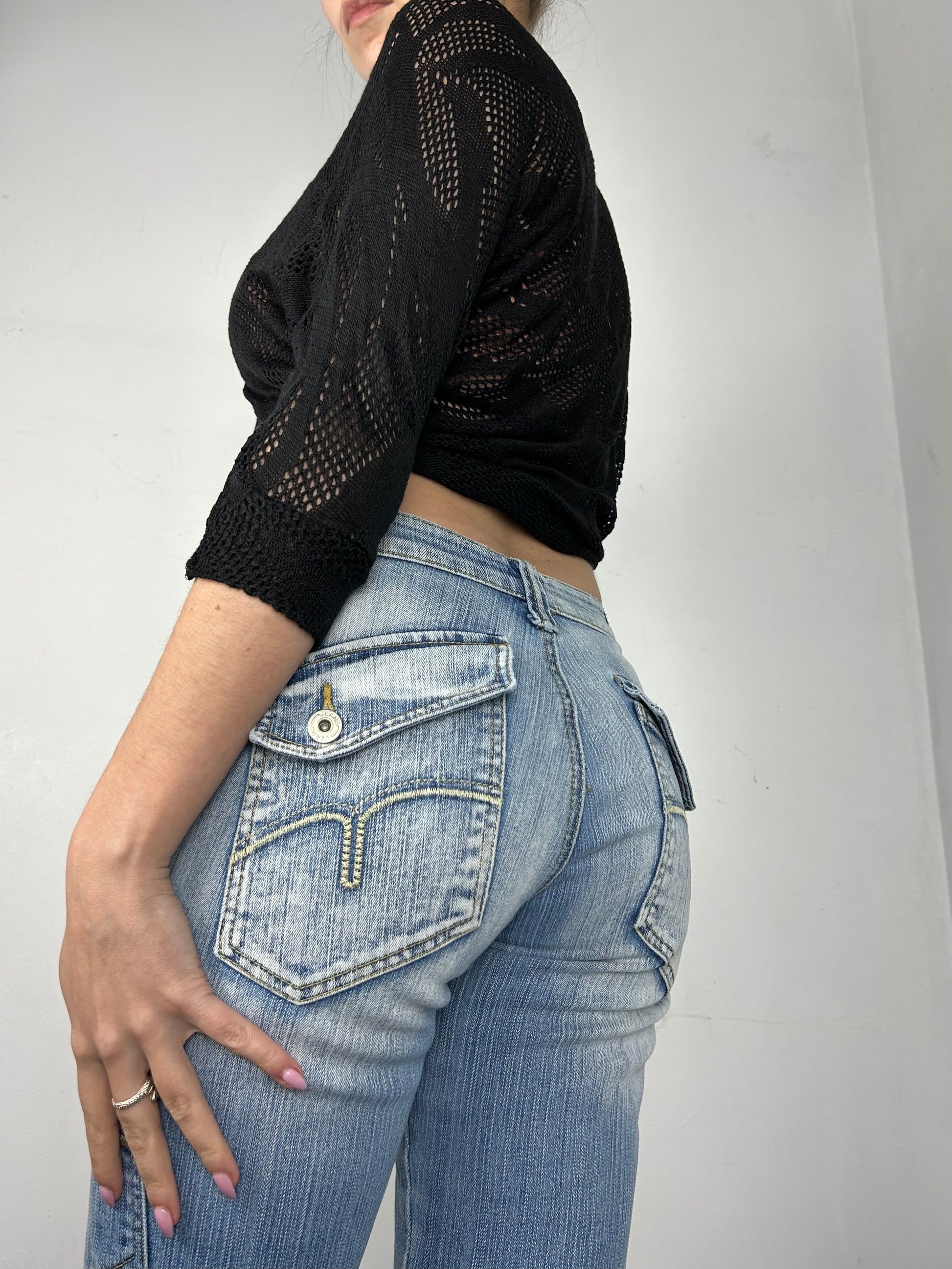 Black crochet long sleeves top (S/M)