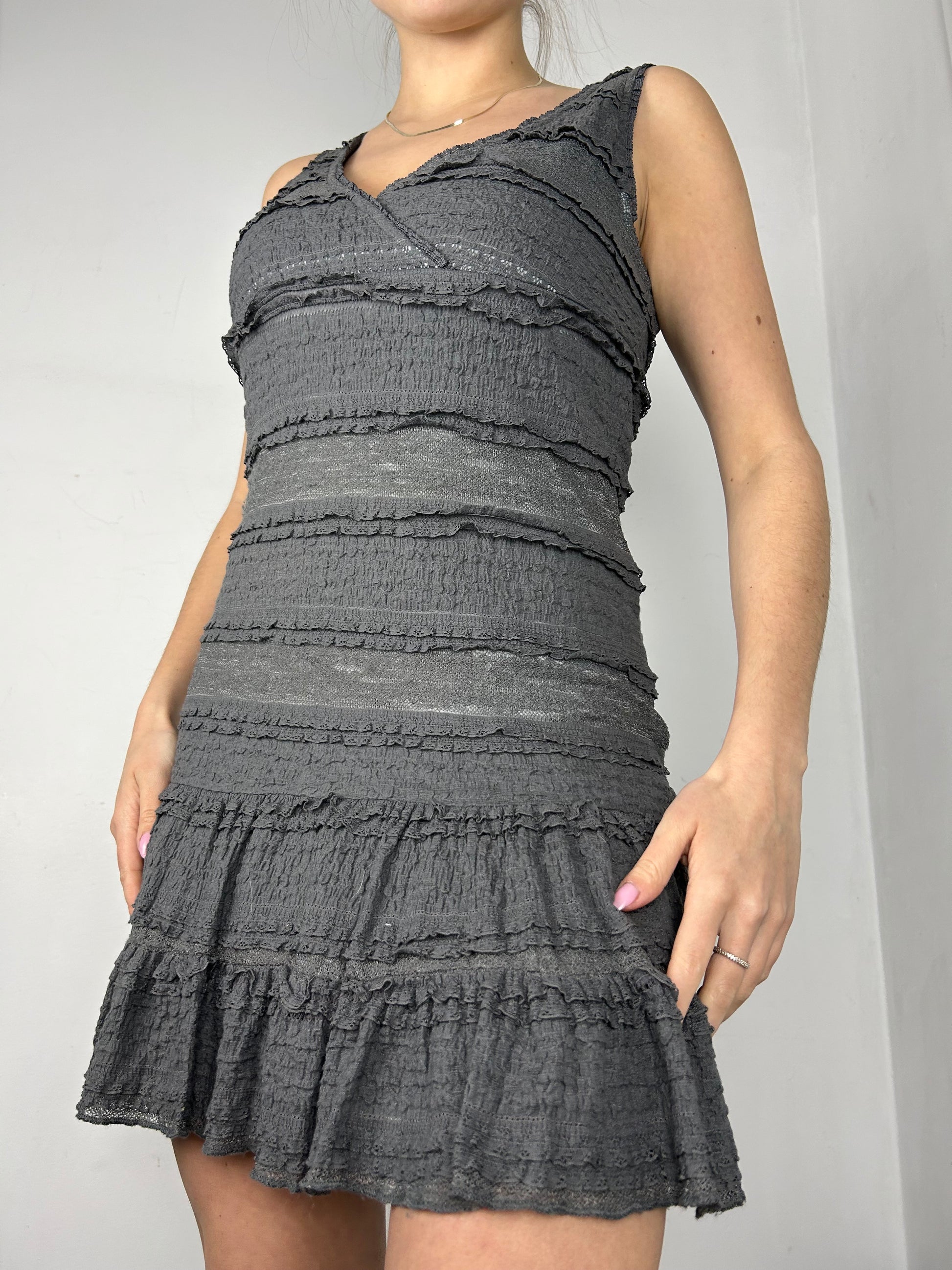 Grey pleated mini dress (M)