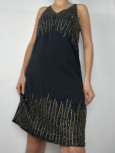 Black mesh lined rhinestone mini dress (M)