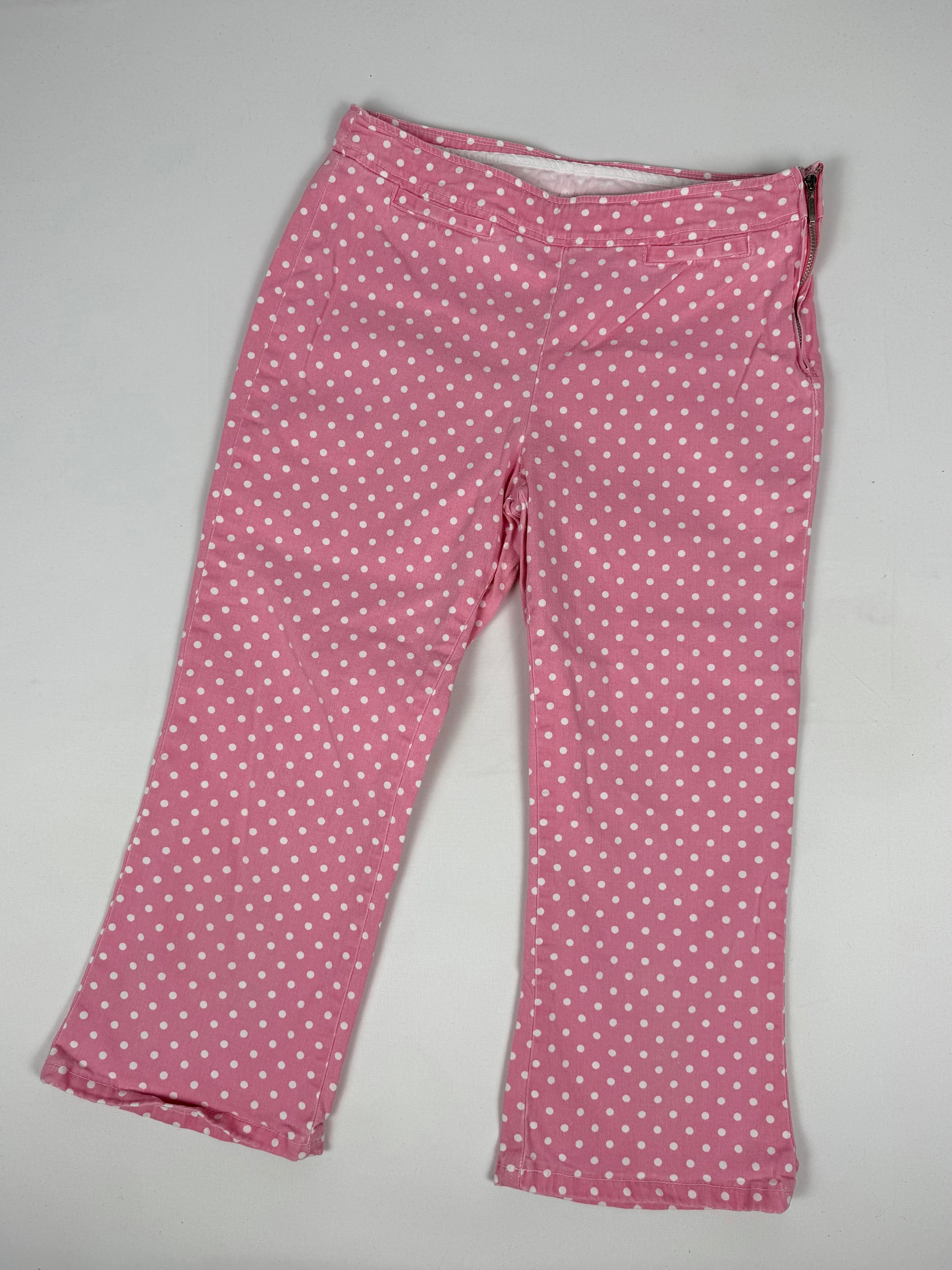 Baby pink polka dots denim capri pants (XS)