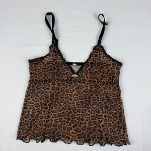 Brown animal print mesh top (L)