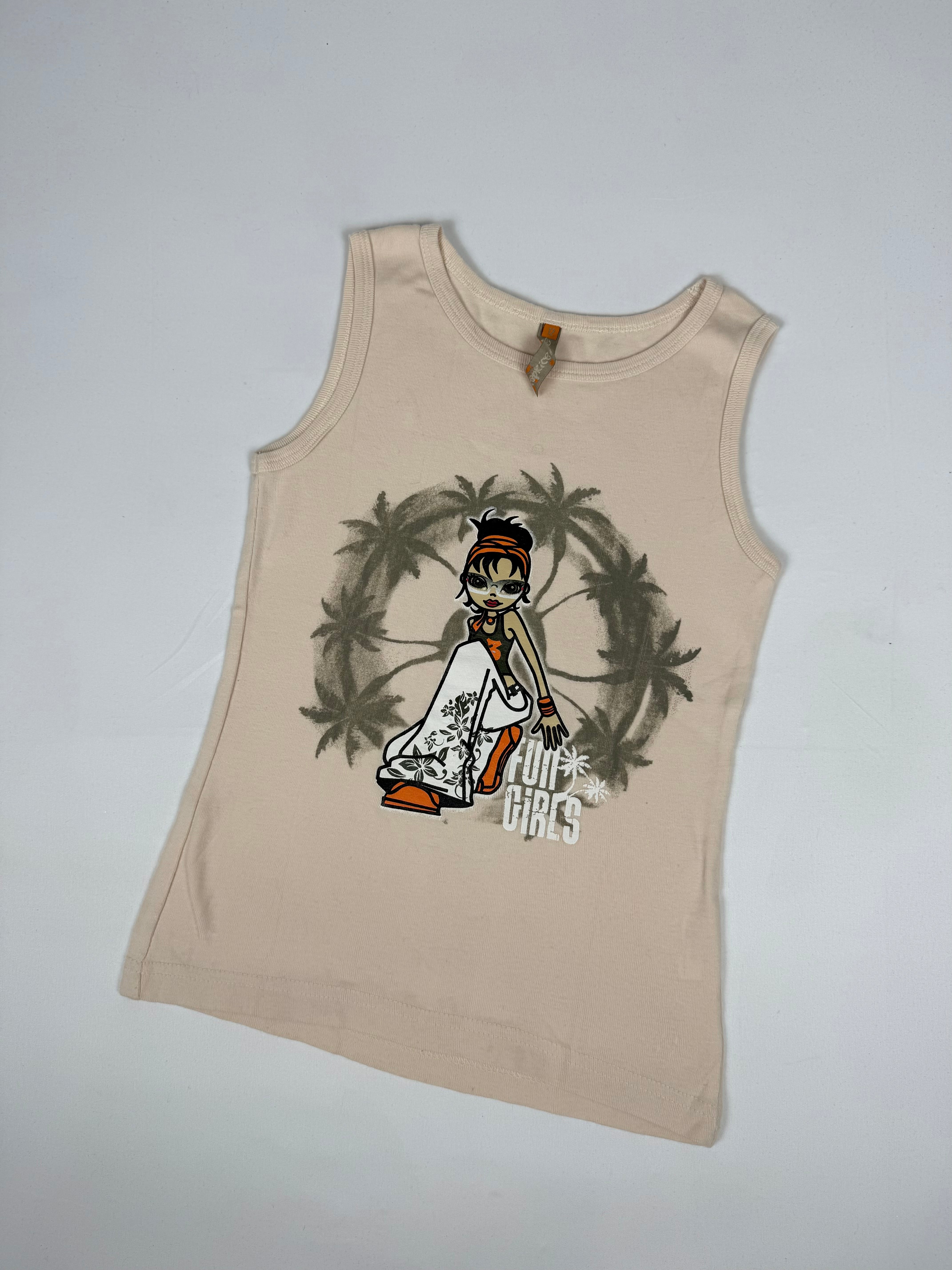 Beige graphic tank top (S)