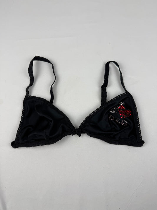 Black silky rhinestones vintage bra (S/M)