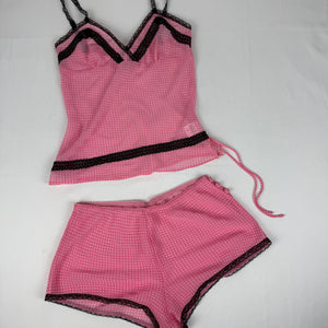 Pink polka dots mesh top + shorty set (M/L)