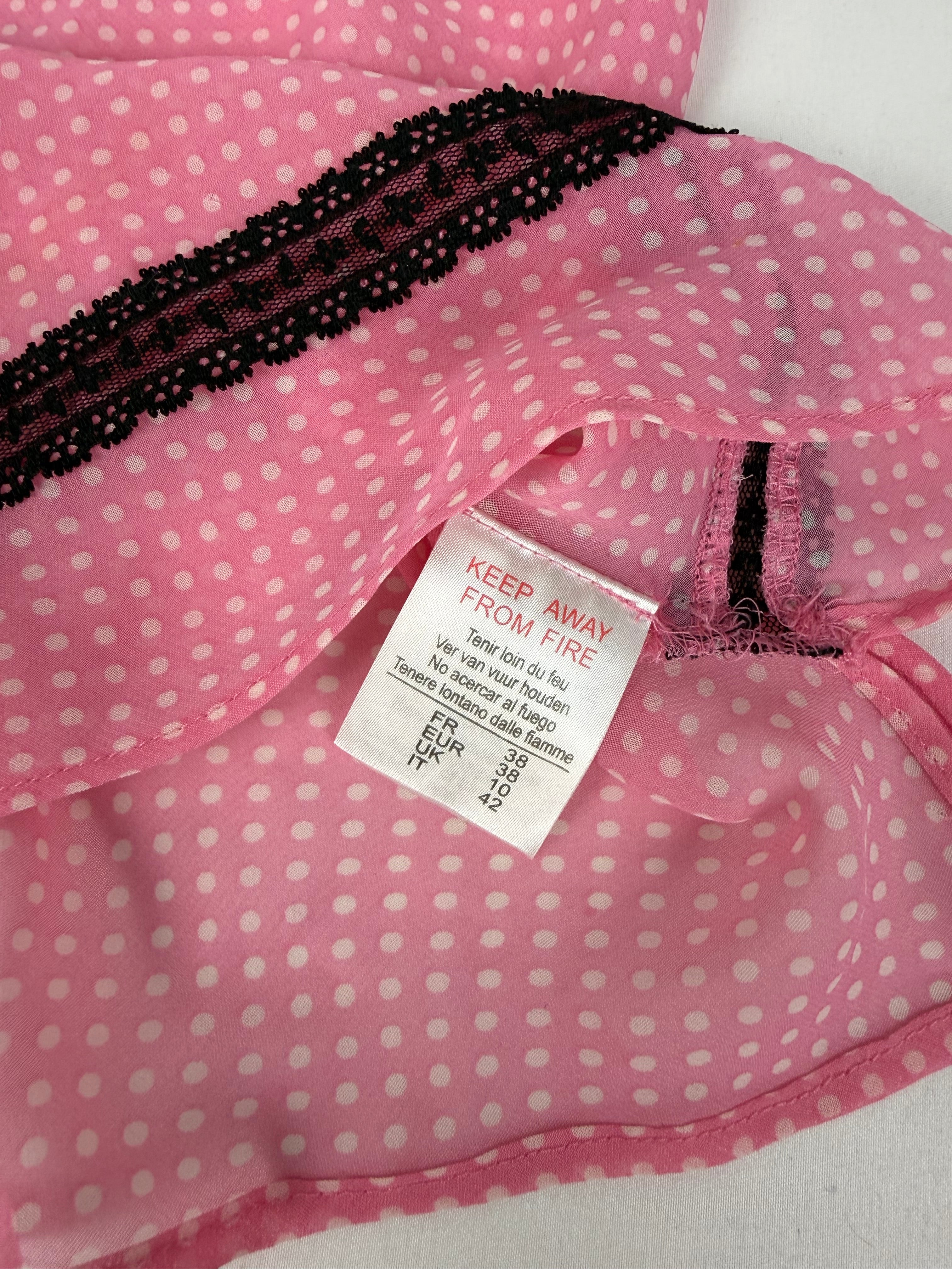 Pink polka dots mesh shorty + top set (M)