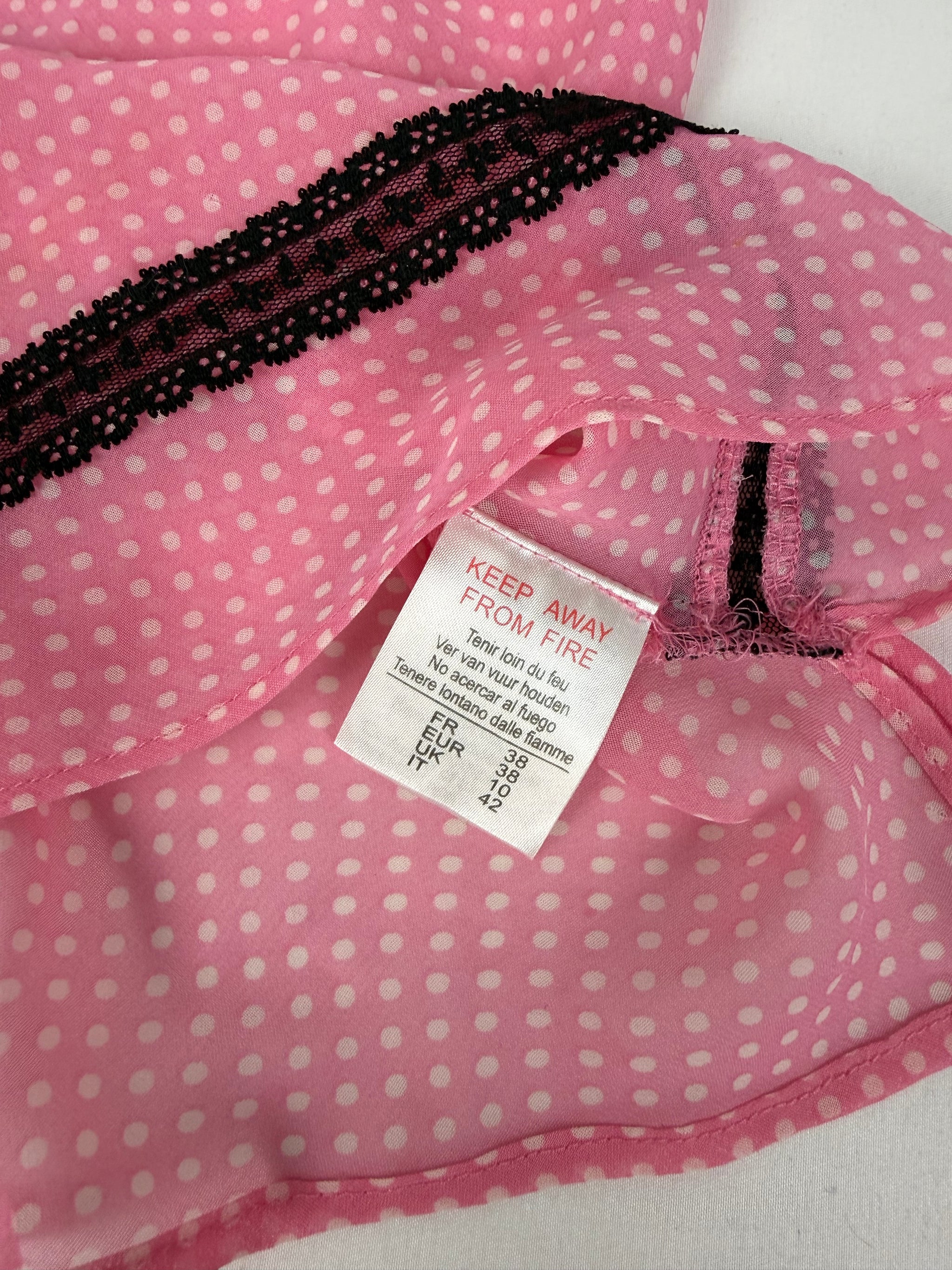 Pink polka dots mesh shorty + top set (M)
