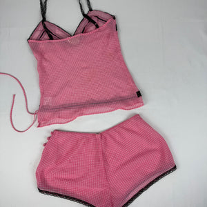 Pink polka dots mesh top + shorty set (M/L)