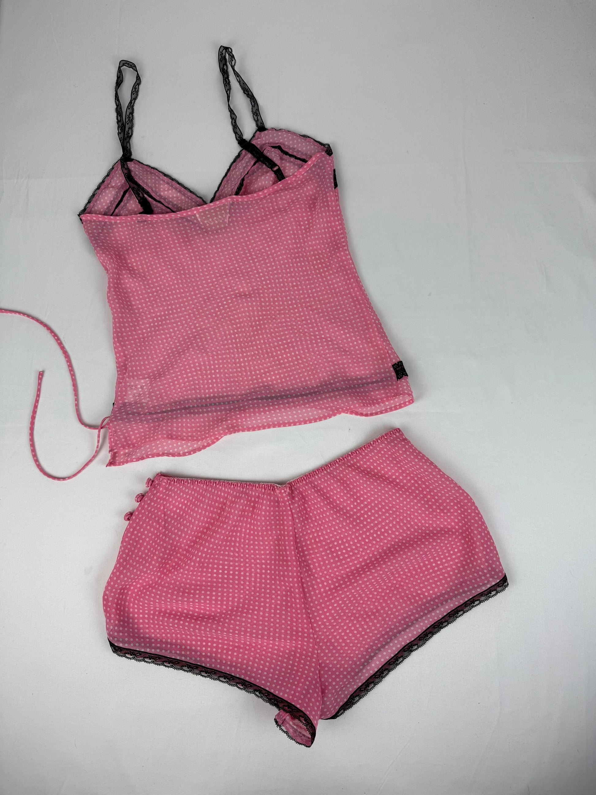 Pink polka dots mesh top + shorty set (M/L)