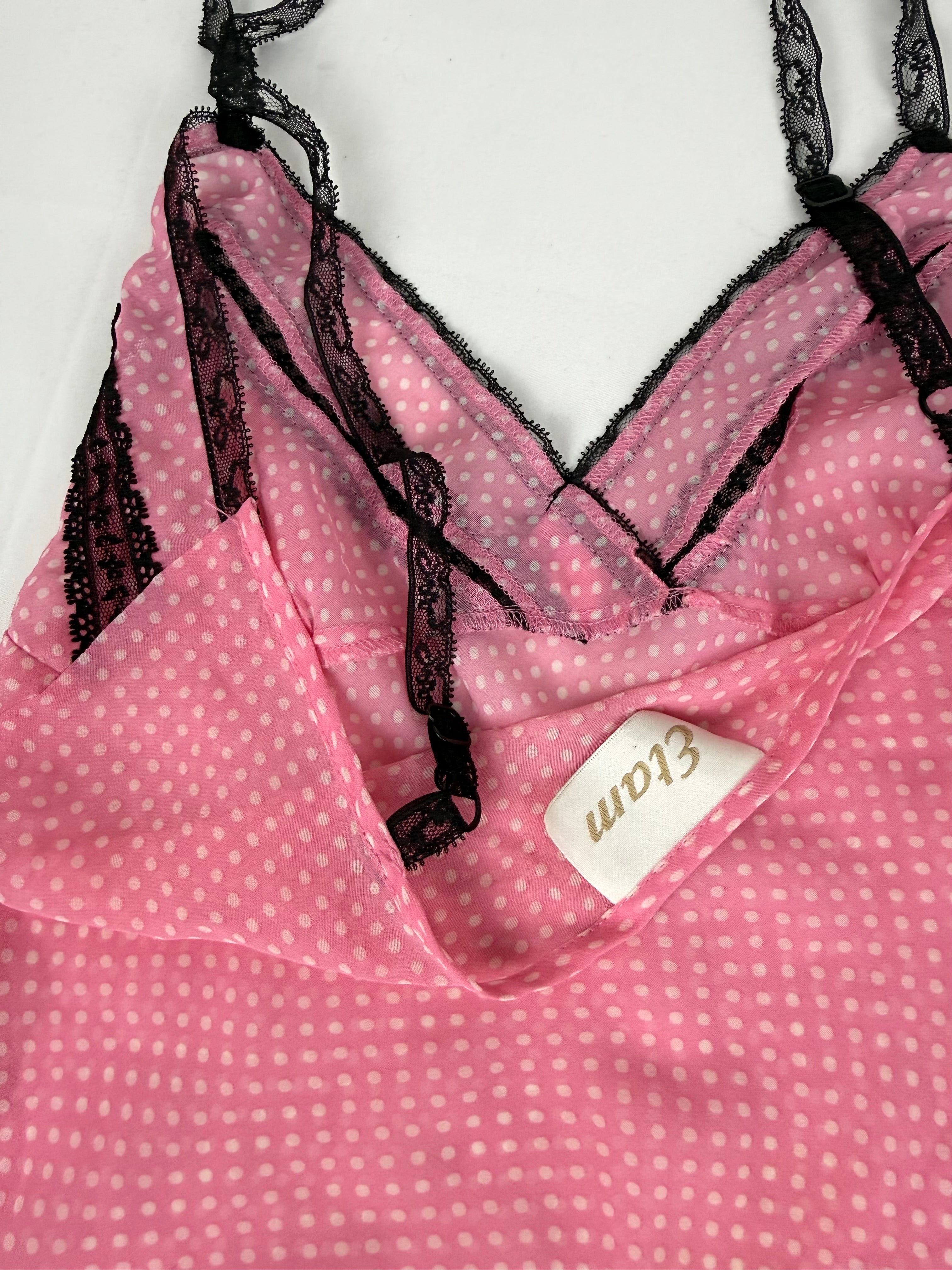 Pink polka dots mesh shorty + top set (M)