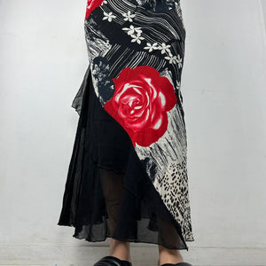 Black mesh lined floral maxi skirt (M)