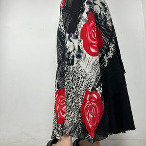 Black mesh lined floral maxi skirt (M)