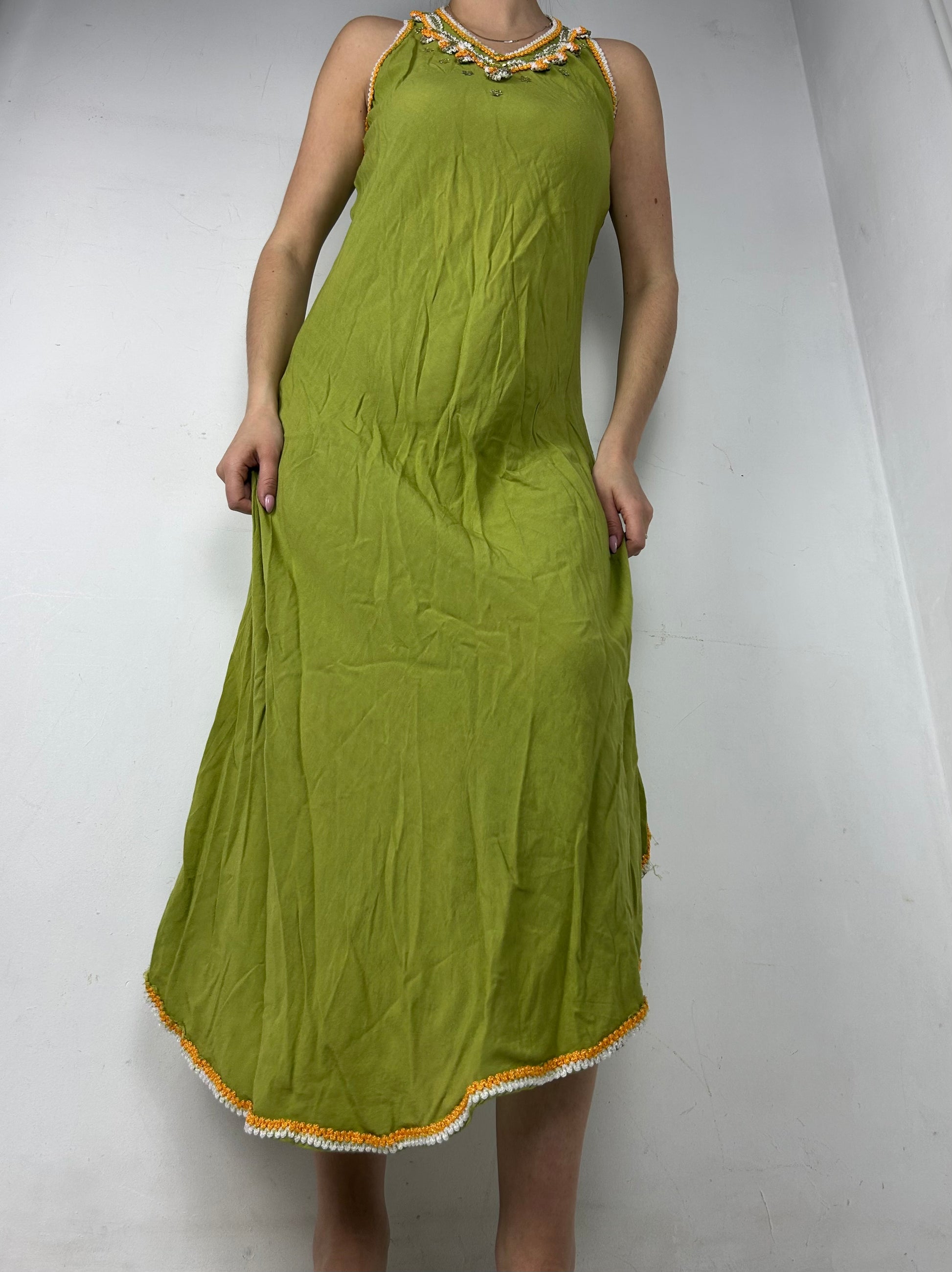 Green embroidered summer maxi dress (S/M)